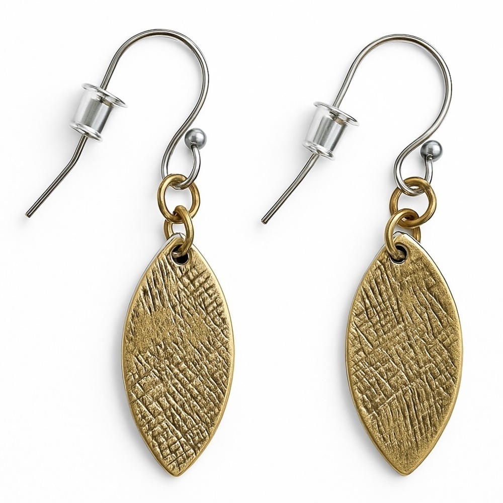 Gold Textured Leaf Dangle Earrings